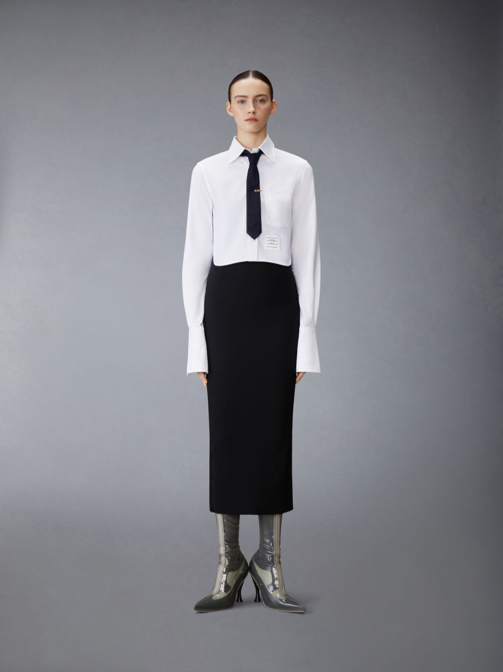 Thom Browne Cotton Nevermore Stitch Cropped Women Shirts White | AHZ87C10876