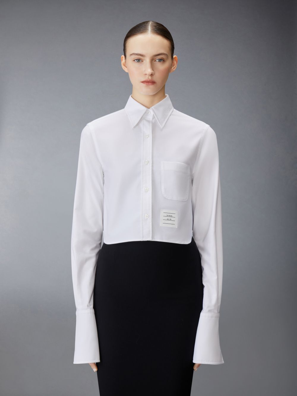 Thom Browne Cotton Nevermore Stitch Cropped Women Shirts White | AHZ87C10876