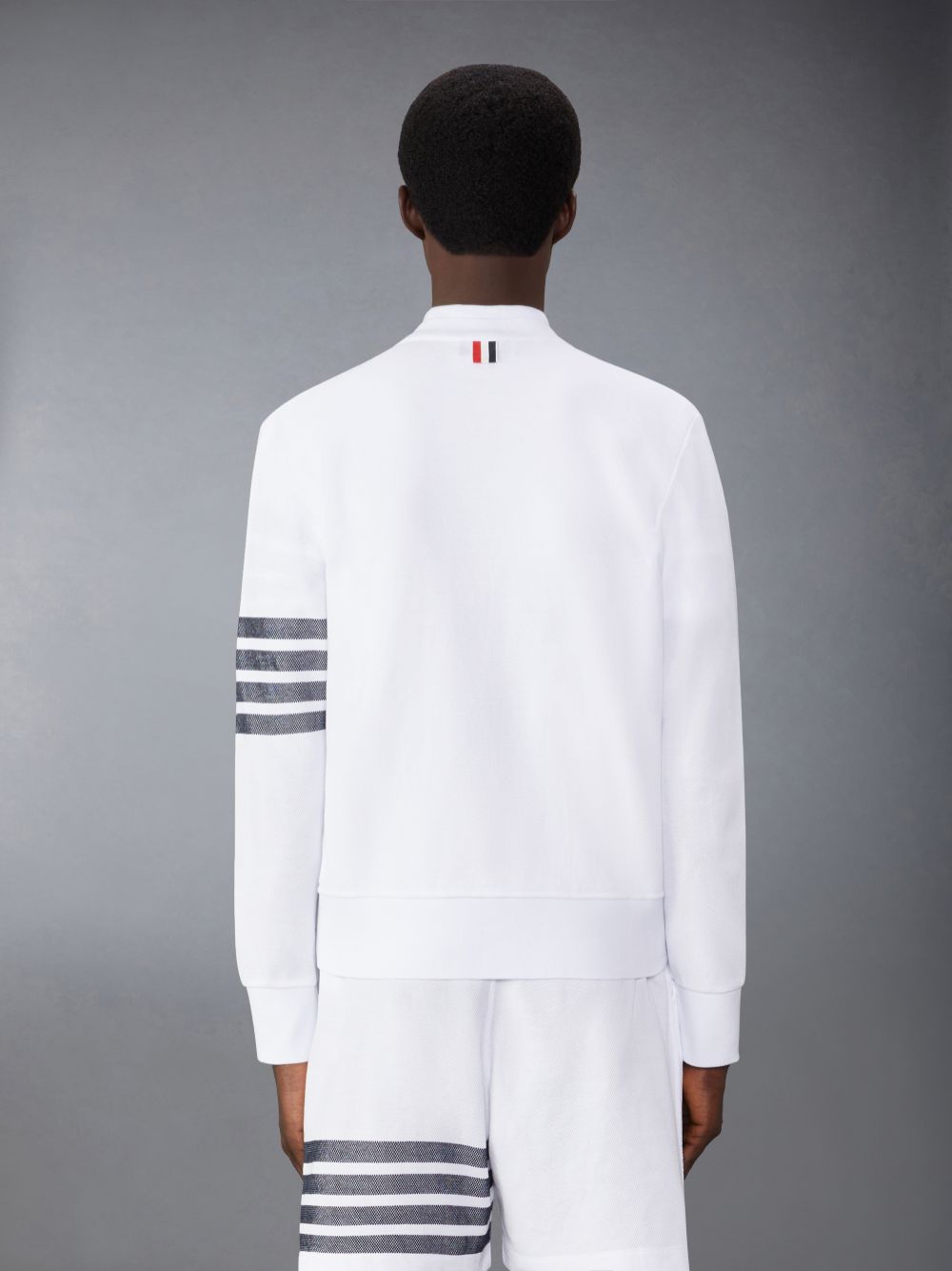 Thom Browne Cotton Pique 4-Bar Men Cardigan White | MHX32F21479