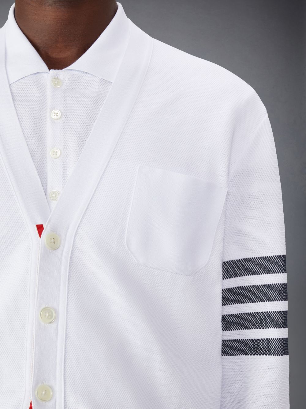 Thom Browne Cotton Pique 4-Bar Men Cardigan White | MHX32F21479