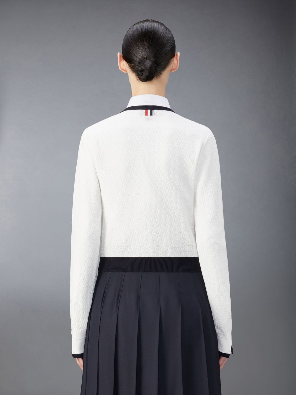 Thom Browne Cotton Pointelle Tuck Stitch Women Cardigan White | UZY71L54384