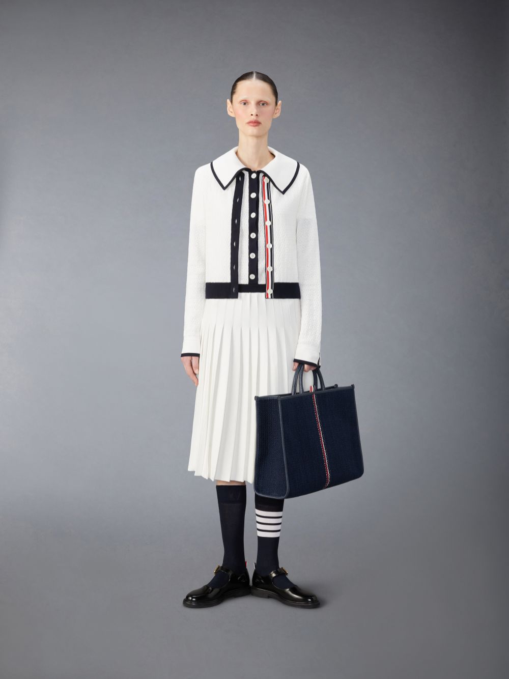 Thom Browne Cotton Pointelle Tuck Stitch Women Cardigan White | UZY71L54384