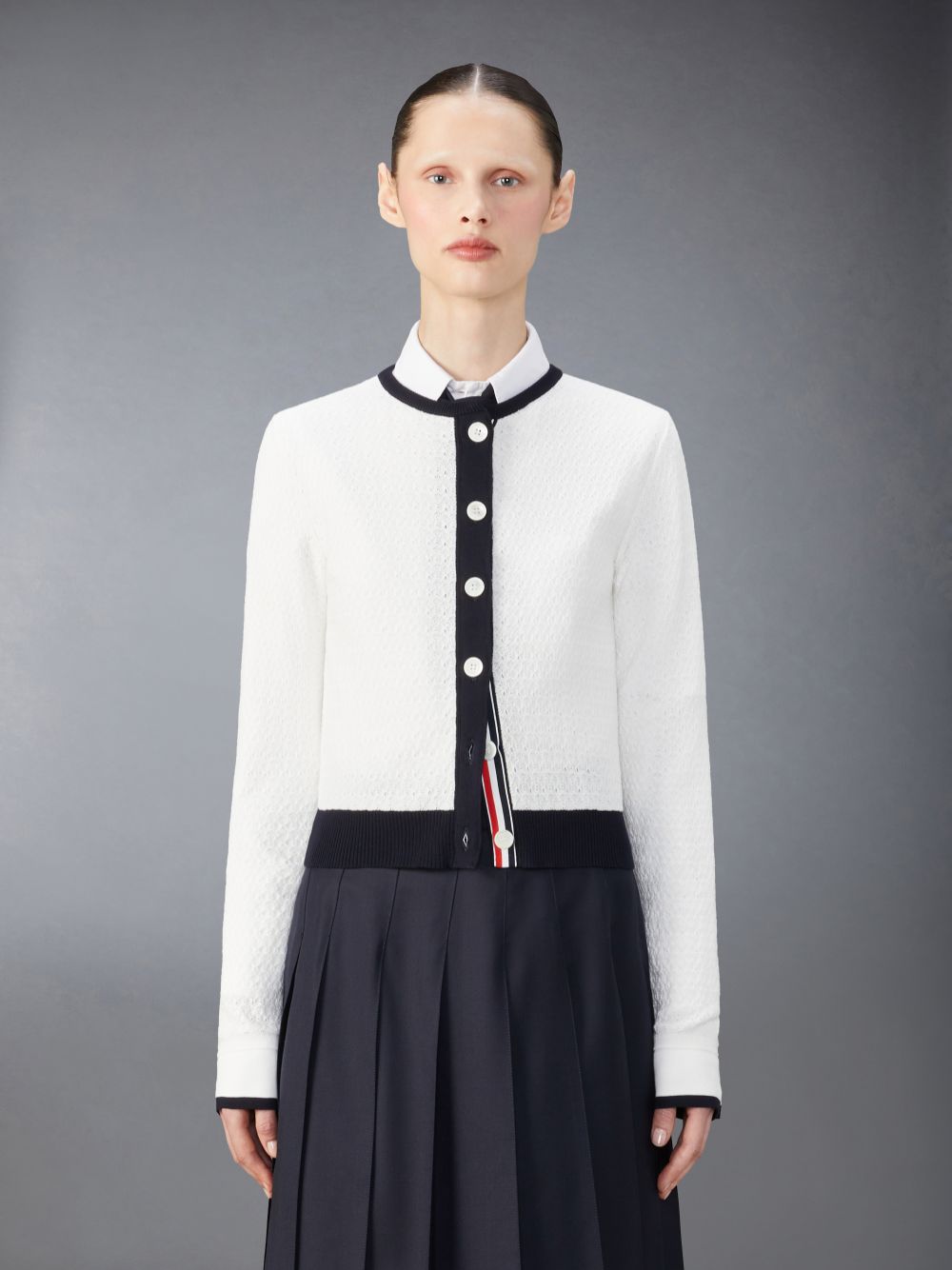 Thom Browne Cotton Pointelle Tuck Stitch Women Cardigan White | UZY71L54384