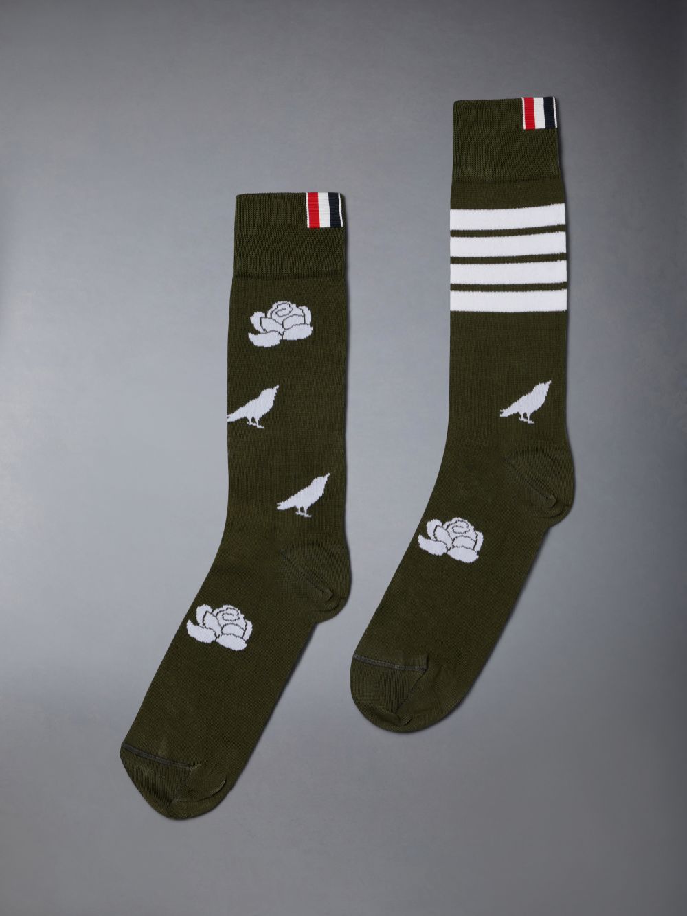 Thom Browne Cotton Rose and Raven 4-Bar Mid Cuff Men Socks Green | BLG46Q00225