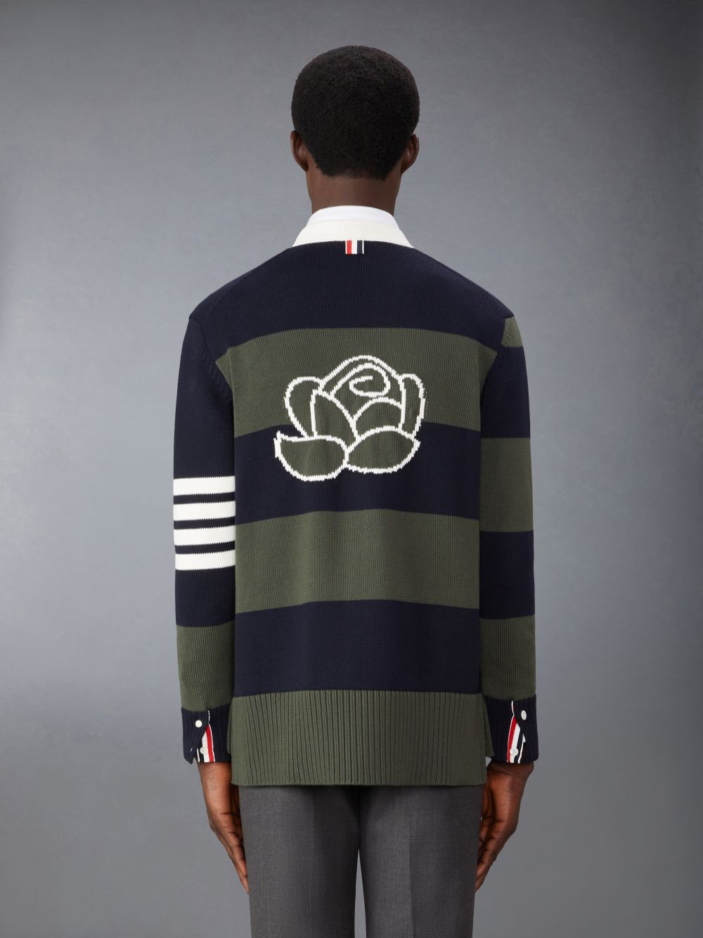 Thom Browne Cotton Rugby 4-Bar Rose Icon Men Cardigan Blue | EII56H04635