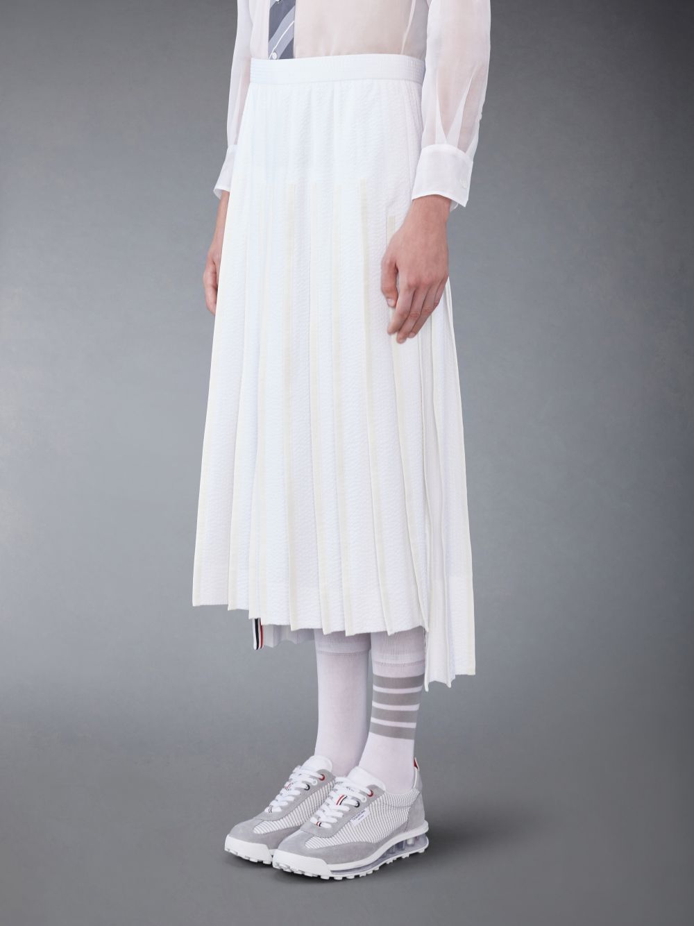 Thom Browne Cotton Seersucker Pleated Men Skirts White | AUS24V49184