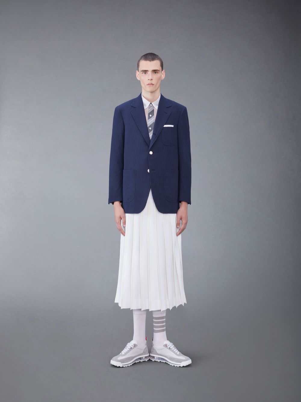 Thom Browne Cotton Seersucker Pleated Men Skirts White | AUS24V49184