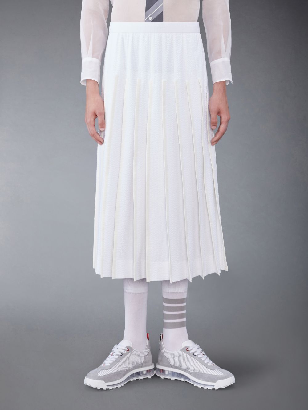 Thom Browne Cotton Seersucker Pleated Men Skirts White | AUS24V49184