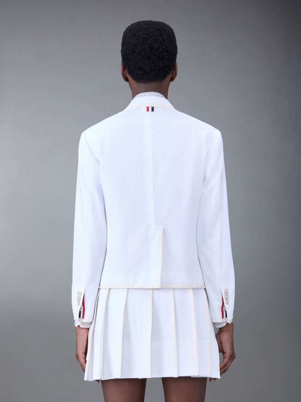 Thom Browne Cotton Seersucker Shrunken Sack Tipping Sport Women Coats White | HZJ94H21445