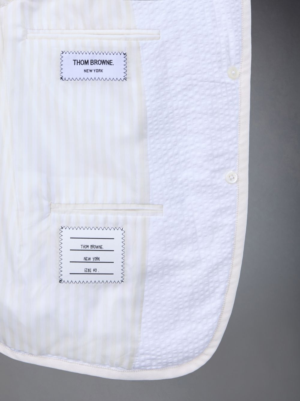 Thom Browne Cotton Seersucker Shrunken Sack Tipping Sport Women Coats White | HZJ94H21445