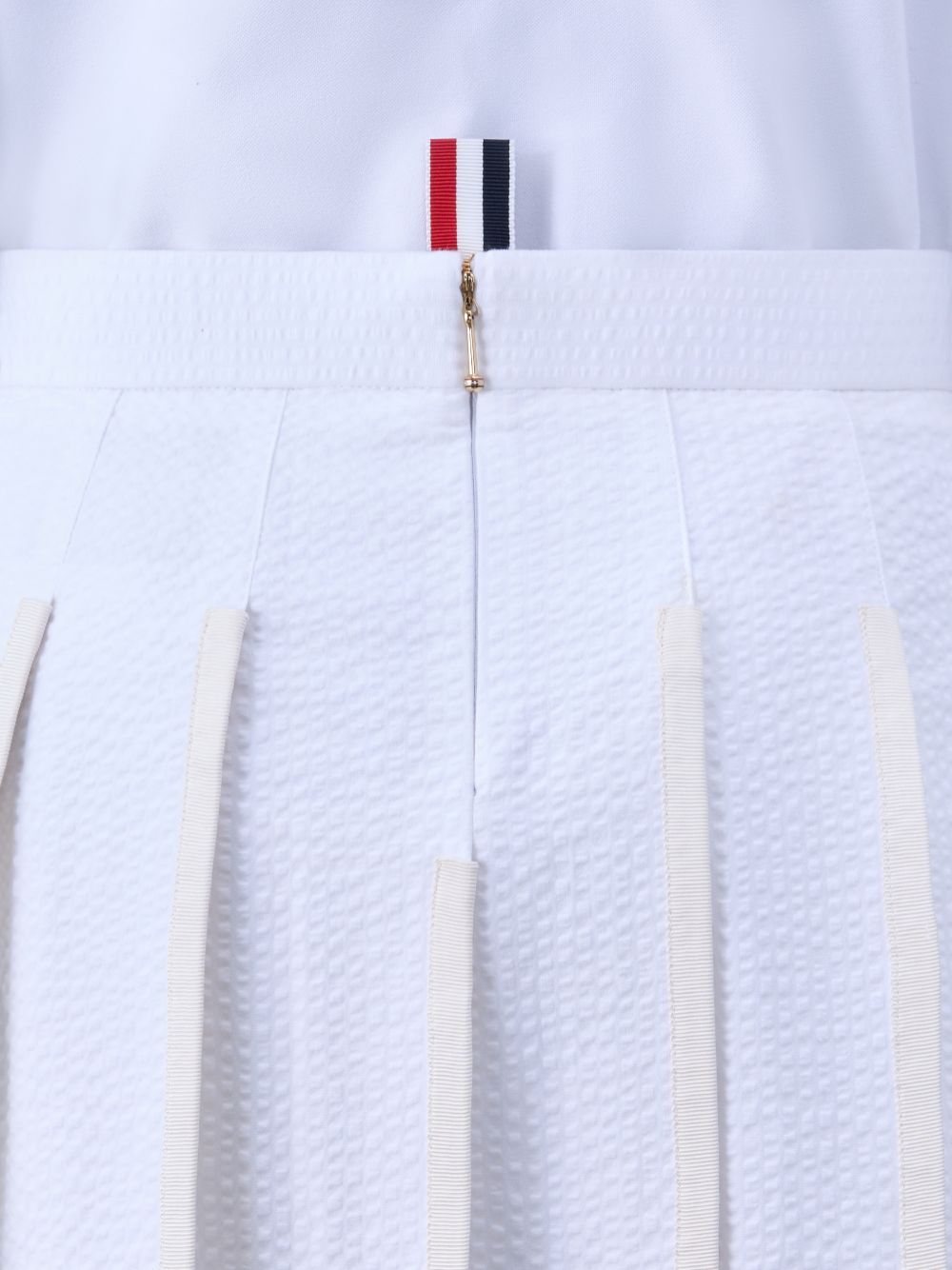 Thom Browne Cotton Seersucker Tipping Pleated Mini Women Skirts White | CGV97E76047