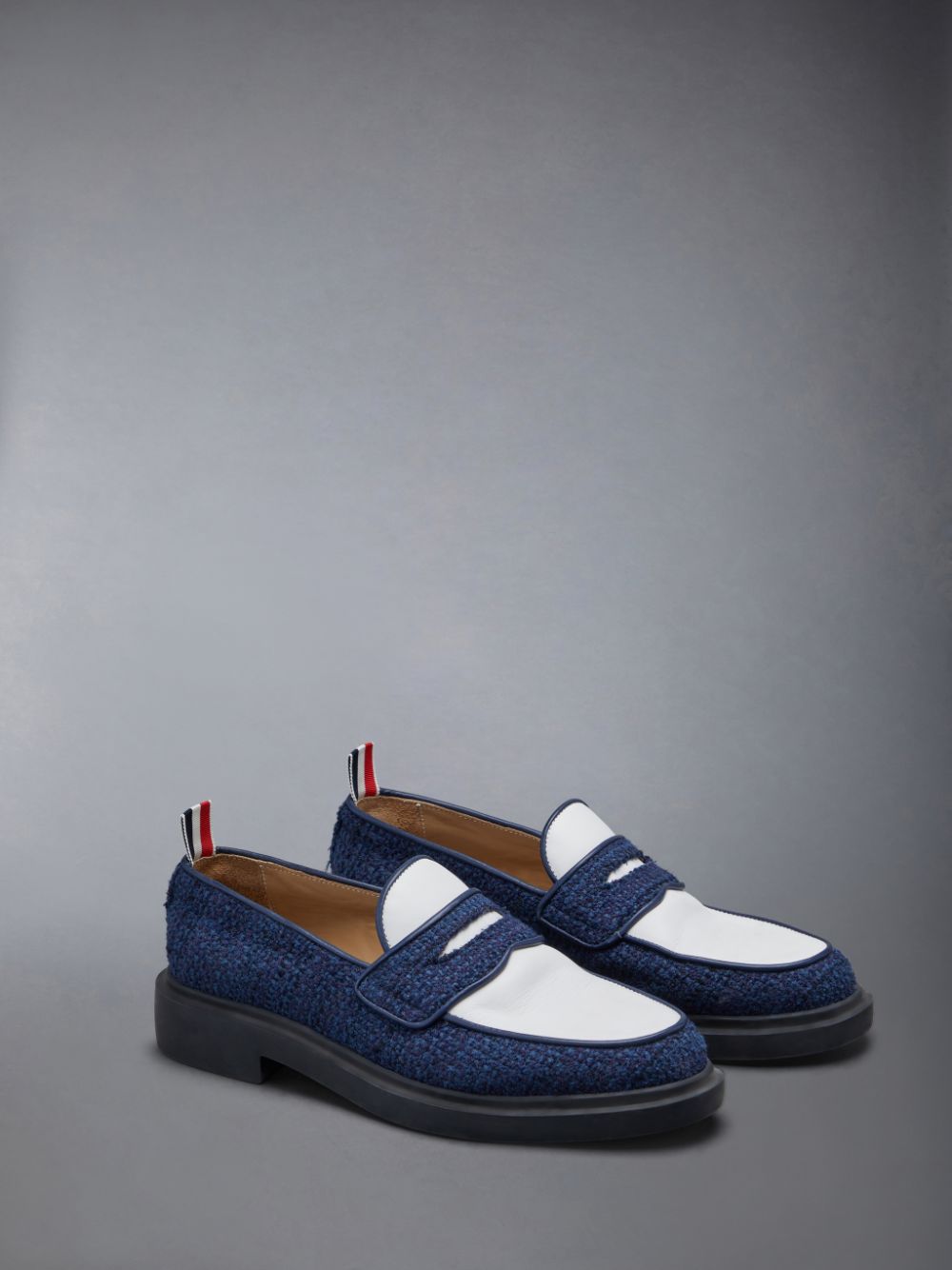 Thom Browne Cotton Tweed Lightweight Rubber Sole Classic Penny Women Loafers Blue | AUJ82P91273