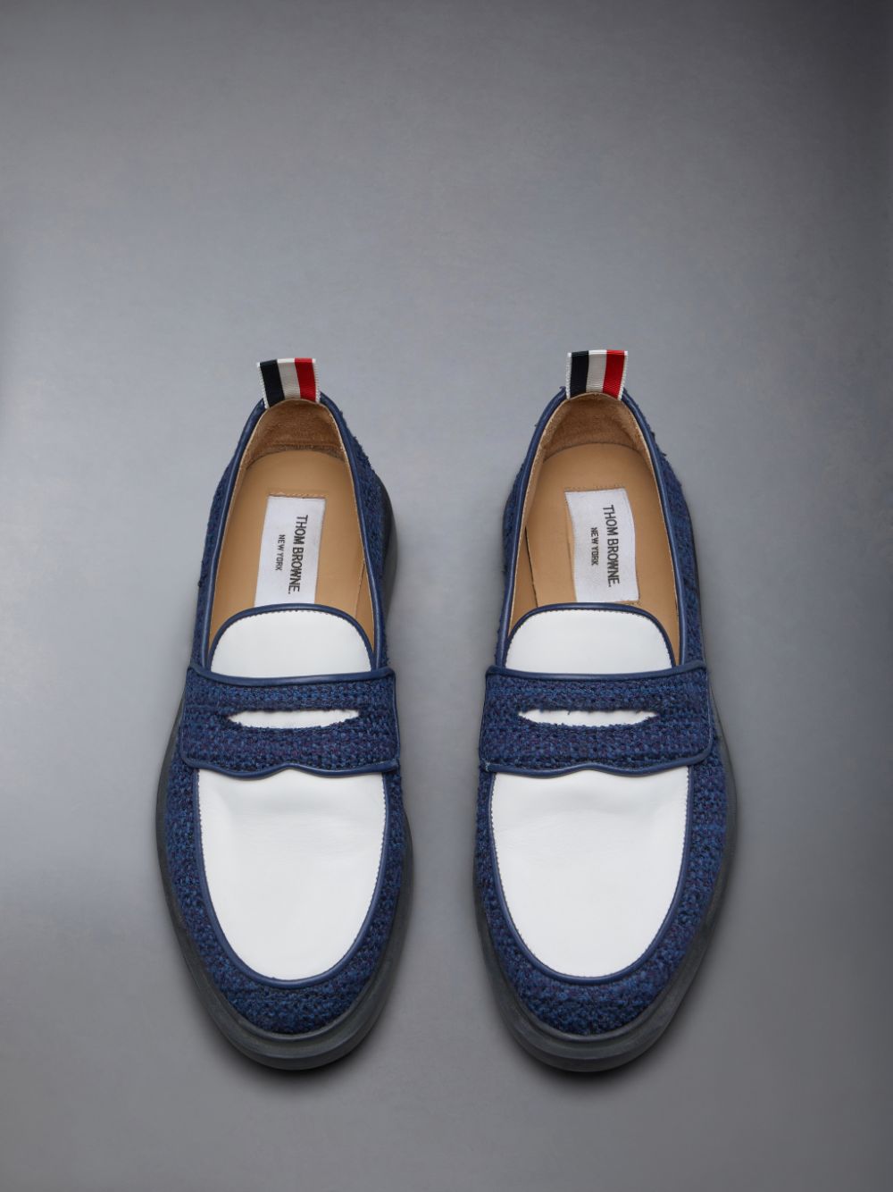 Thom Browne Cotton Tweed Lightweight Rubber Sole Classic Penny Women Loafers Blue | AUJ82P91273