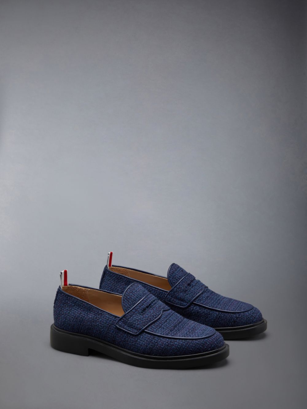 Thom Browne Cotton Tweed Rubber Sole Classic Penny Men Loafers Blue | GLG78G07405