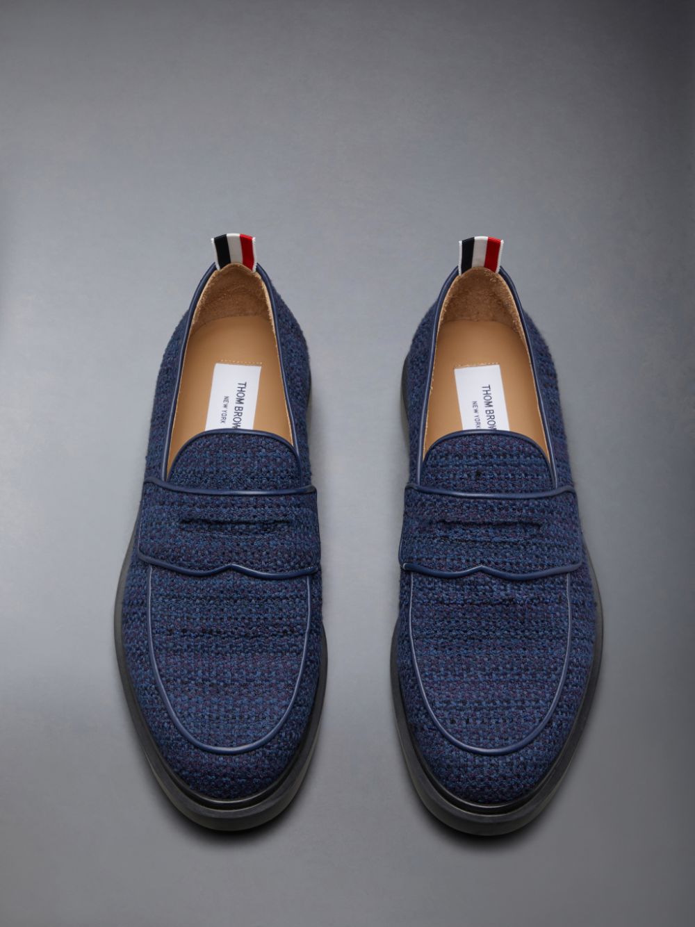 Thom Browne Cotton Tweed Rubber Sole Classic Penny Men Loafers Blue | GLG78G07405