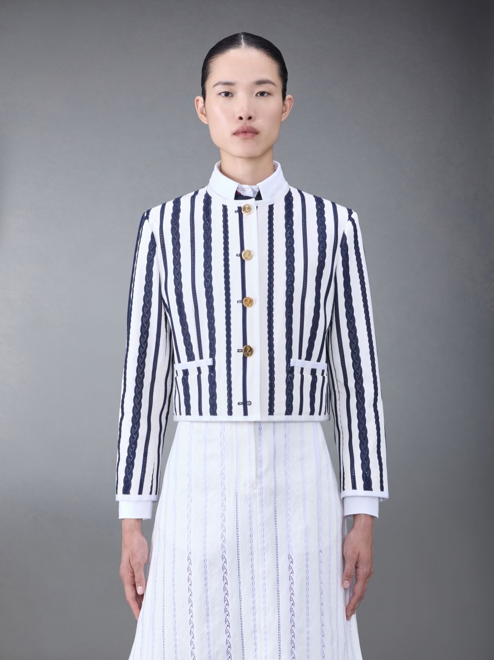 Thom Browne Cotton Twill Box Pleat Women Jackets Beige | PNL16E44805