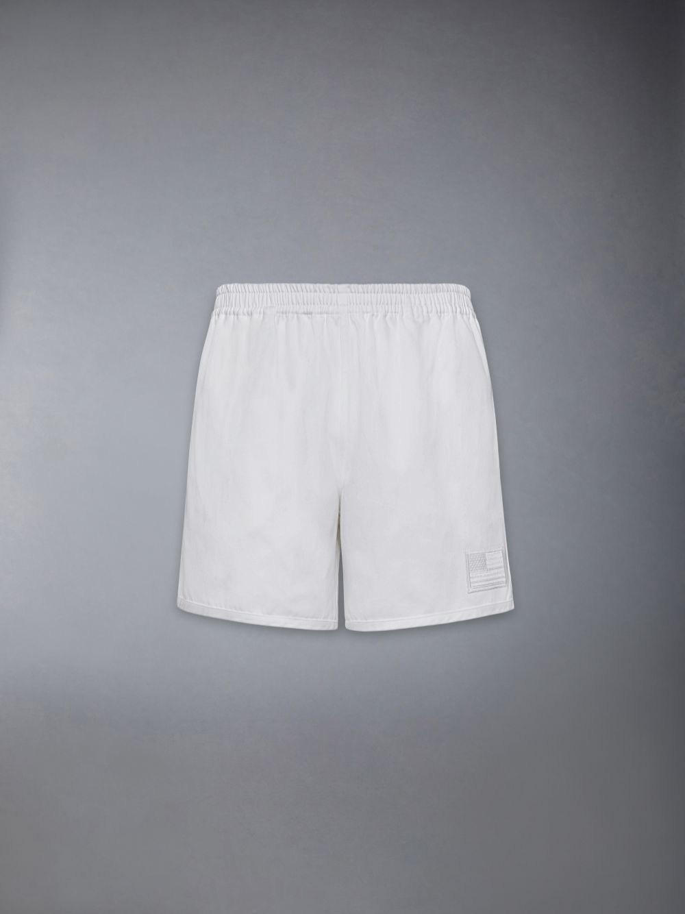 Thom Browne Cotton Twill Elastic Waist Flag Patch Rugby Men Shorts White | ZWJ56H65173