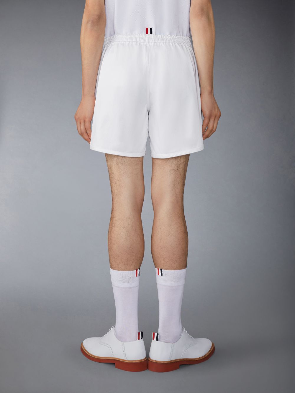 Thom Browne Cotton Twill Elastic Waist Flag Patch Rugby Men Shorts White | ZWJ56H65173