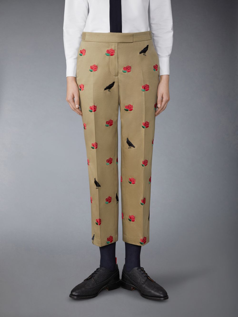 Thom Browne Cotton Twill Rose and Raven Chino Side Tab Women Pants Brown | WHW87O77839