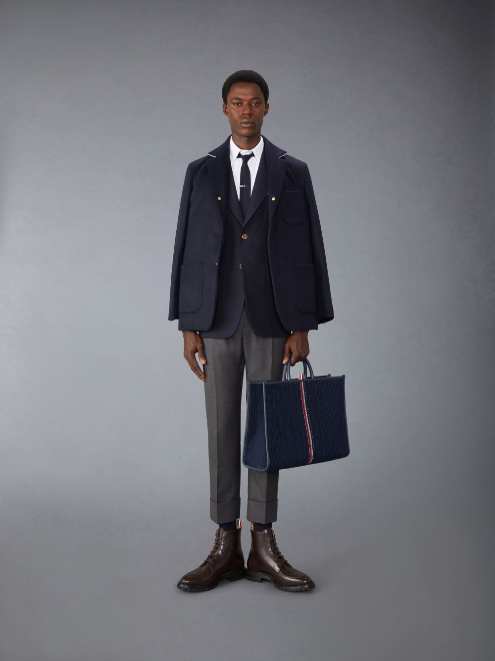 Thom Browne Crispy Wool Unstructured Sack Sport Men Coats Blue | HIC54A74146