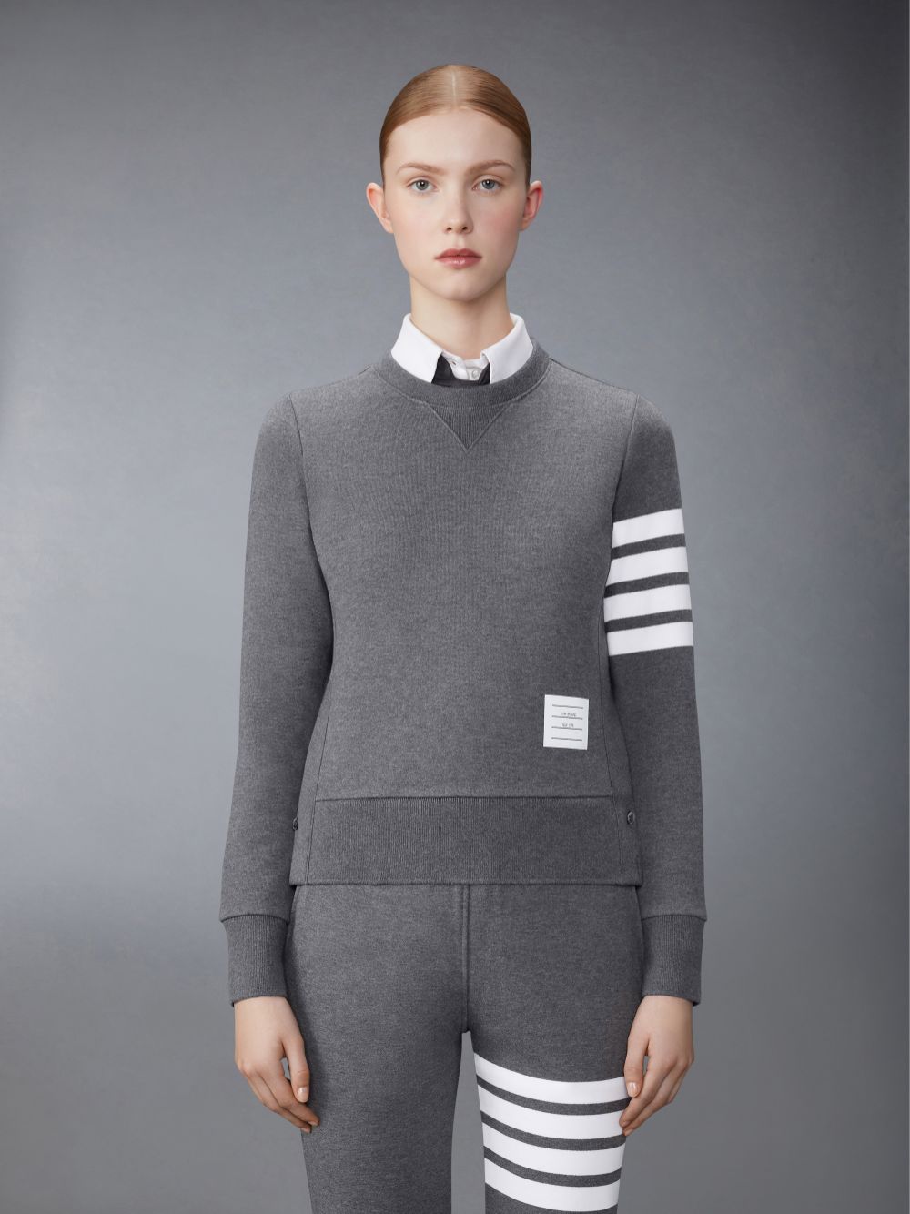 Thom Browne Dark Classic Loop Back Engineered 4-Bar Crew Neck Women Sweatshirts Grey | BSD60N15031