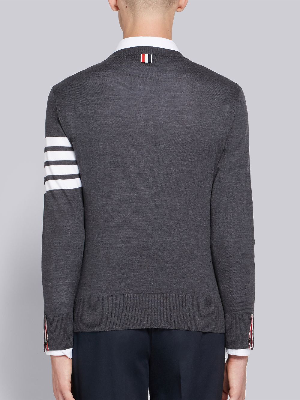 Thom Browne Dark Fine Merino Wool 4-Bar Crew Neck Men Pullover Grey | NZF21Z45605