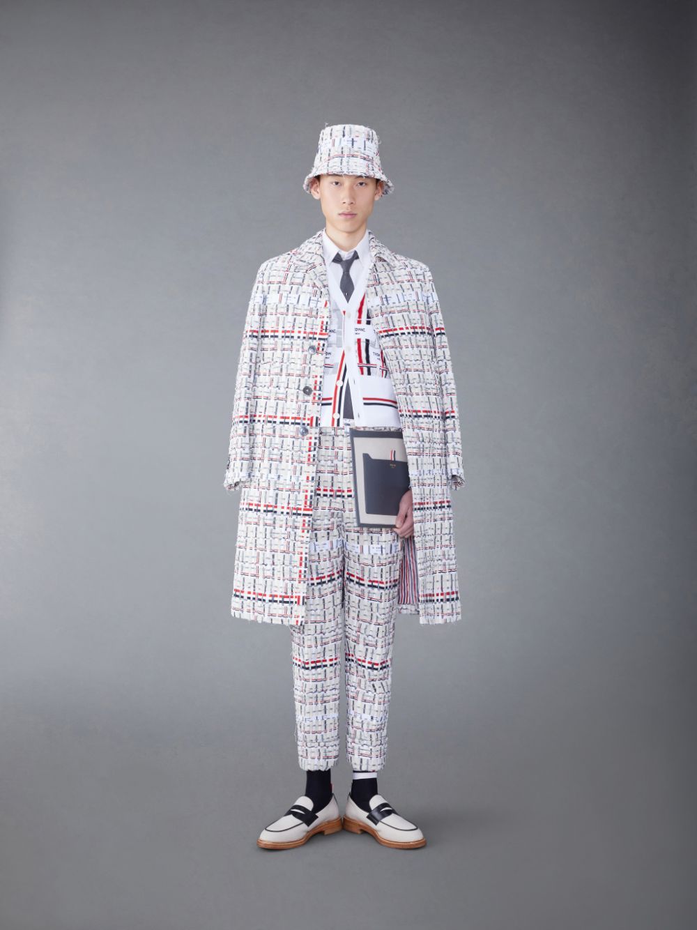 Thom Browne Deconstructed Tweed Relaxed Bal Collar Men Coats Beige | OTG51C51483