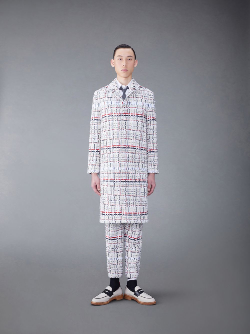 Thom Browne Deconstructed Tweed Relaxed Bal Collar Men Coats Beige | OTG51C51483