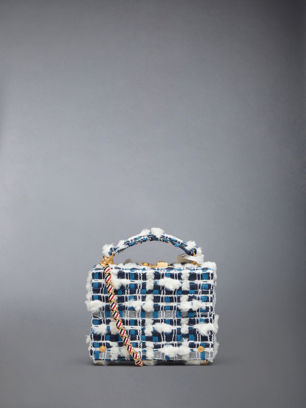 Thom Browne Denim Pouf Tweed Woven Chain Micro Attache Case Women Crossbody Bags Blue | DPD99C52317