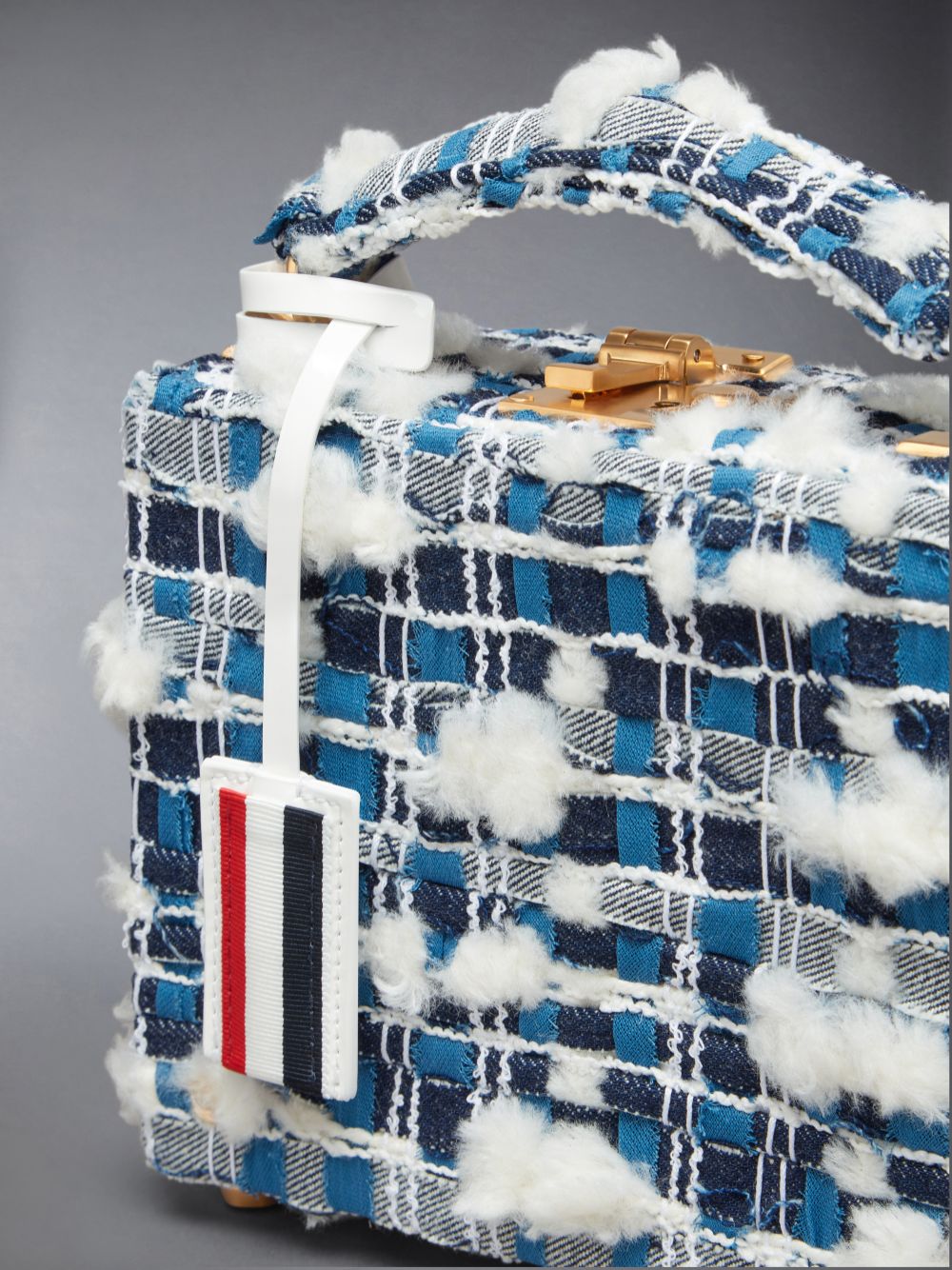 Thom Browne Denim Pouf Tweed Woven Chain Micro Attache Case Women Crossbody Bags Blue | DPD99C52317