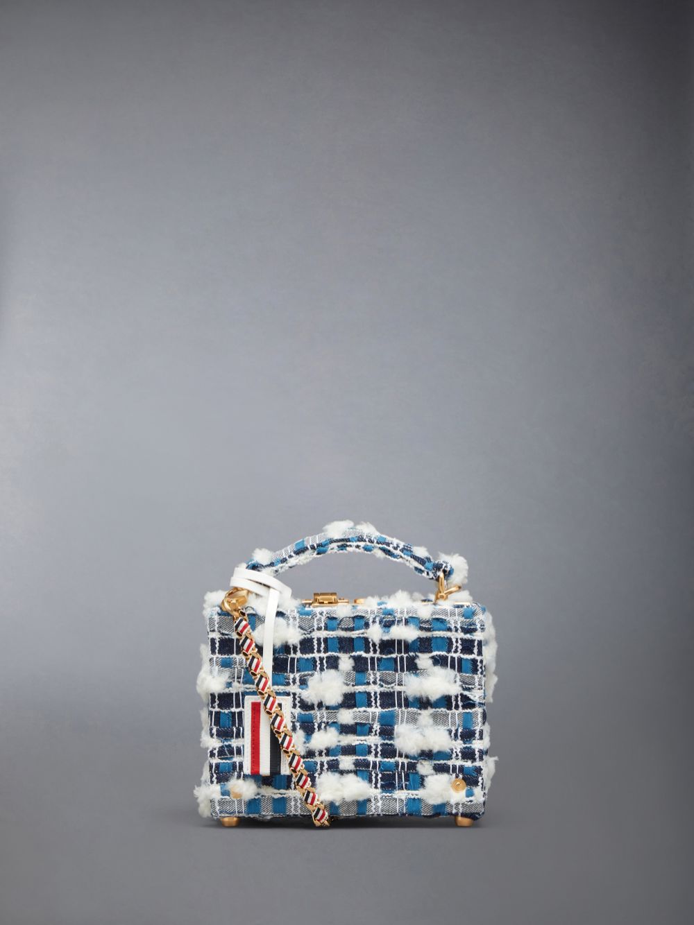 Thom Browne Denim Pouf Tweed Woven Chain Micro Attache Case Women Crossbody Bags Blue | DPD99C52317