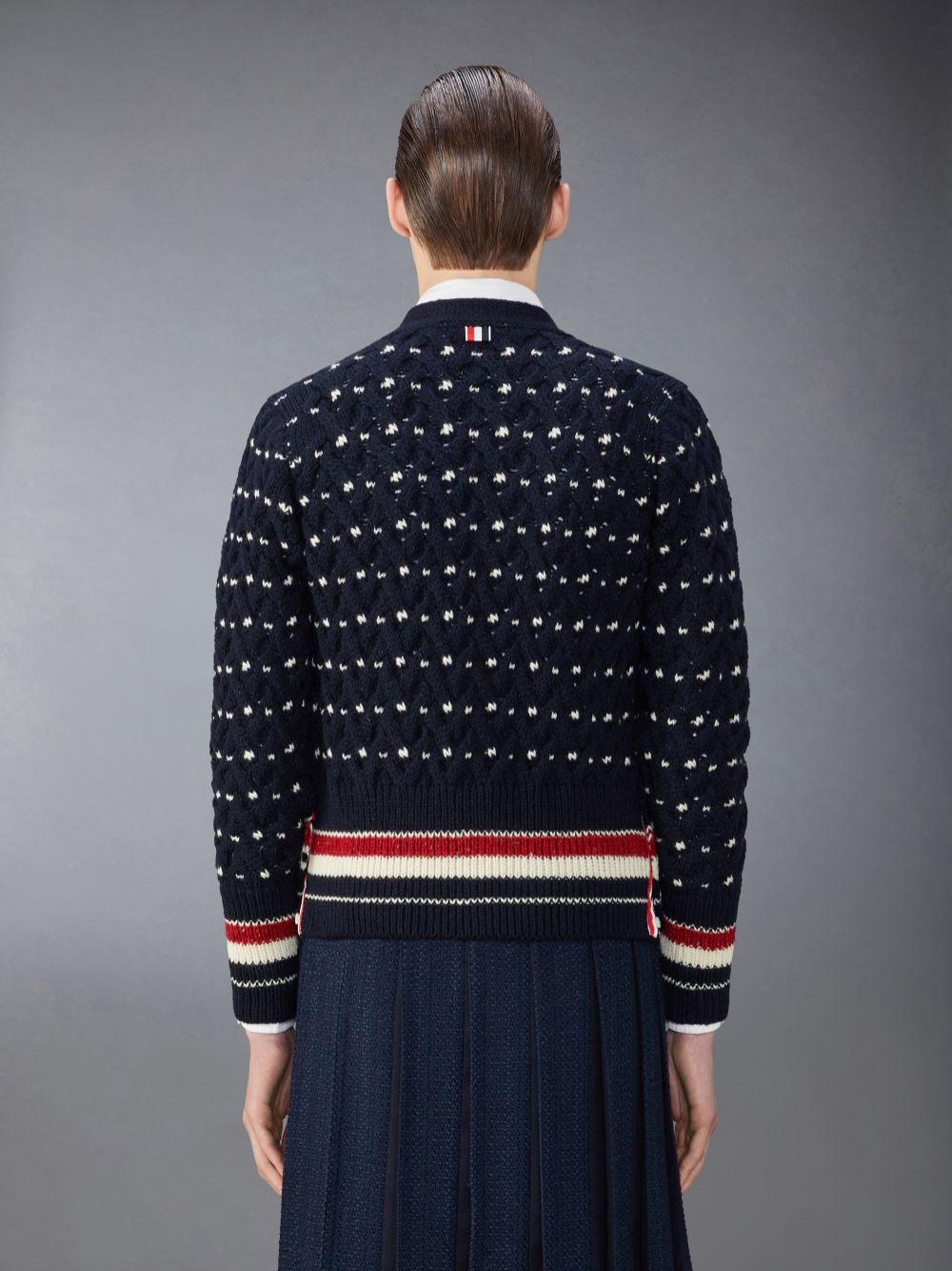 Thom Browne Donegal Cable Classic Men Cardigan Blue | MVU76J10137