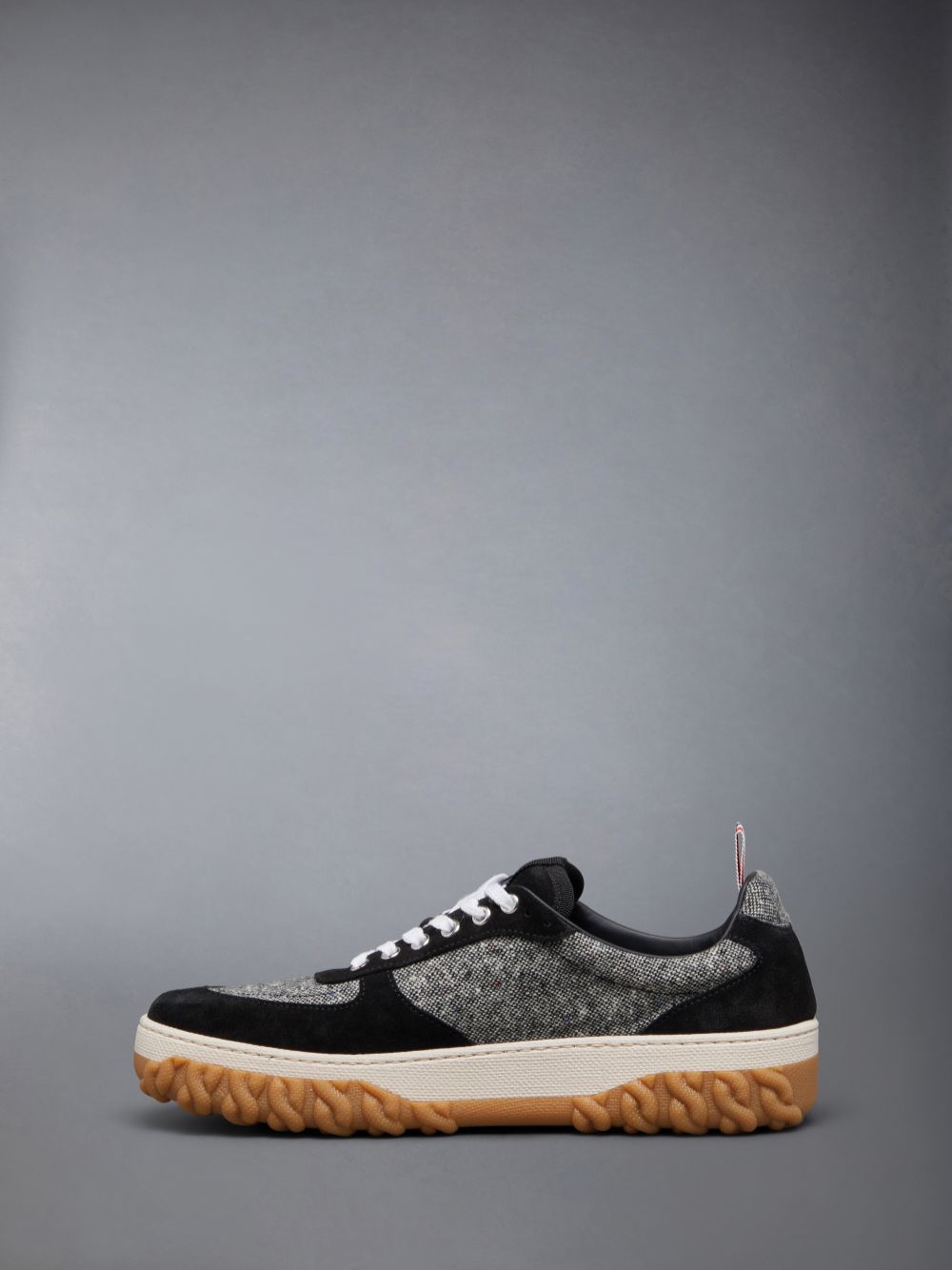 Thom Browne Donegal Tweed Cable Knit Sole Letterman Men Sneakers Black | NNK03U89877