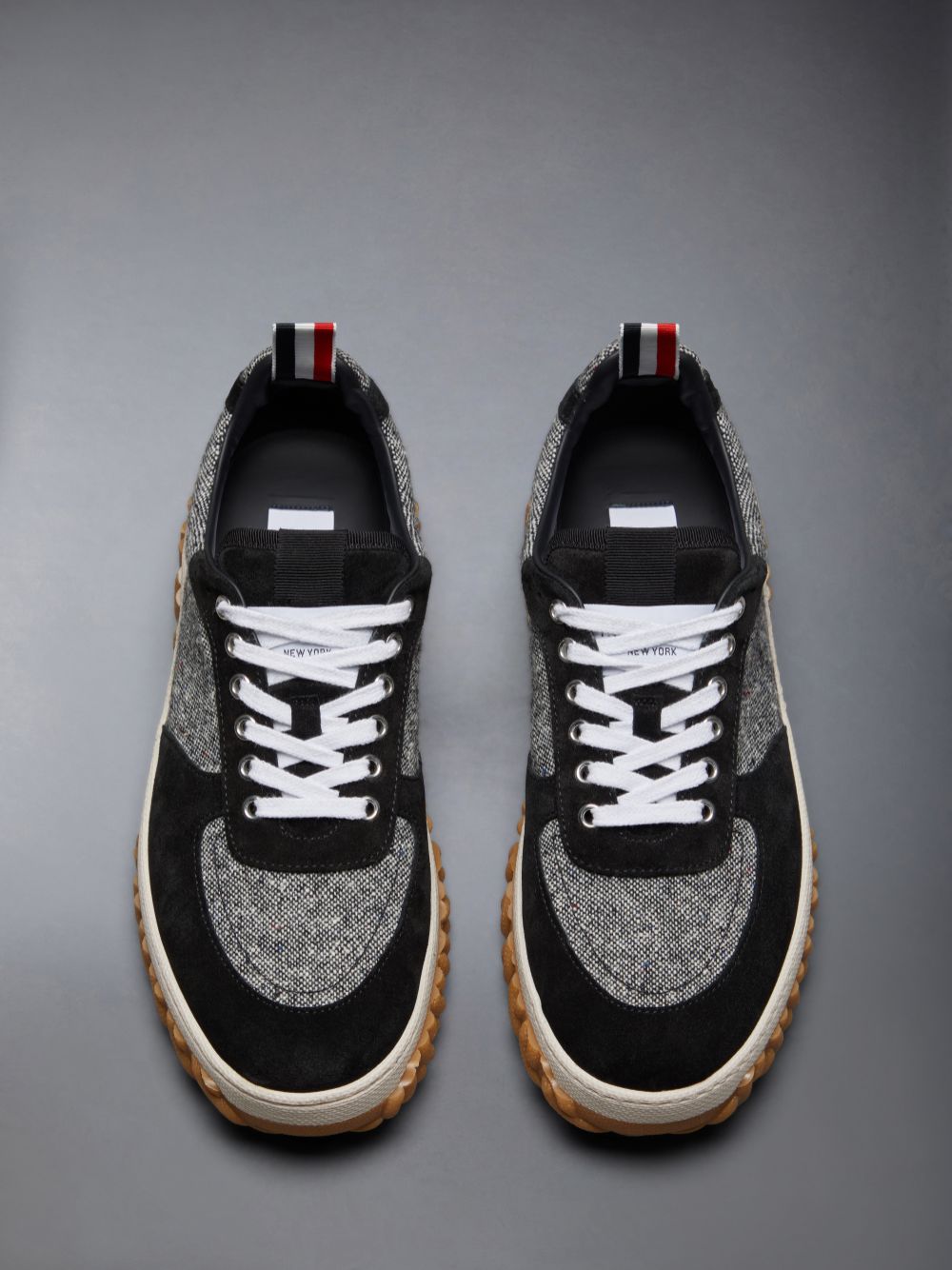 Thom Browne Donegal Tweed Cable Knit Sole Letterman Men Sneakers Black | NNK03U89877