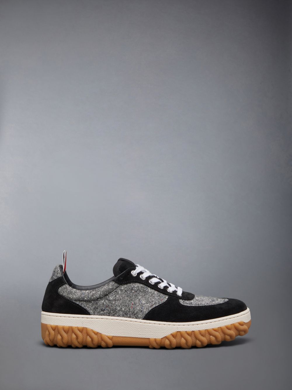 Thom Browne Donegal Tweed Cable Knit Sole Letterman Men Sneakers Black | NNK03U89877