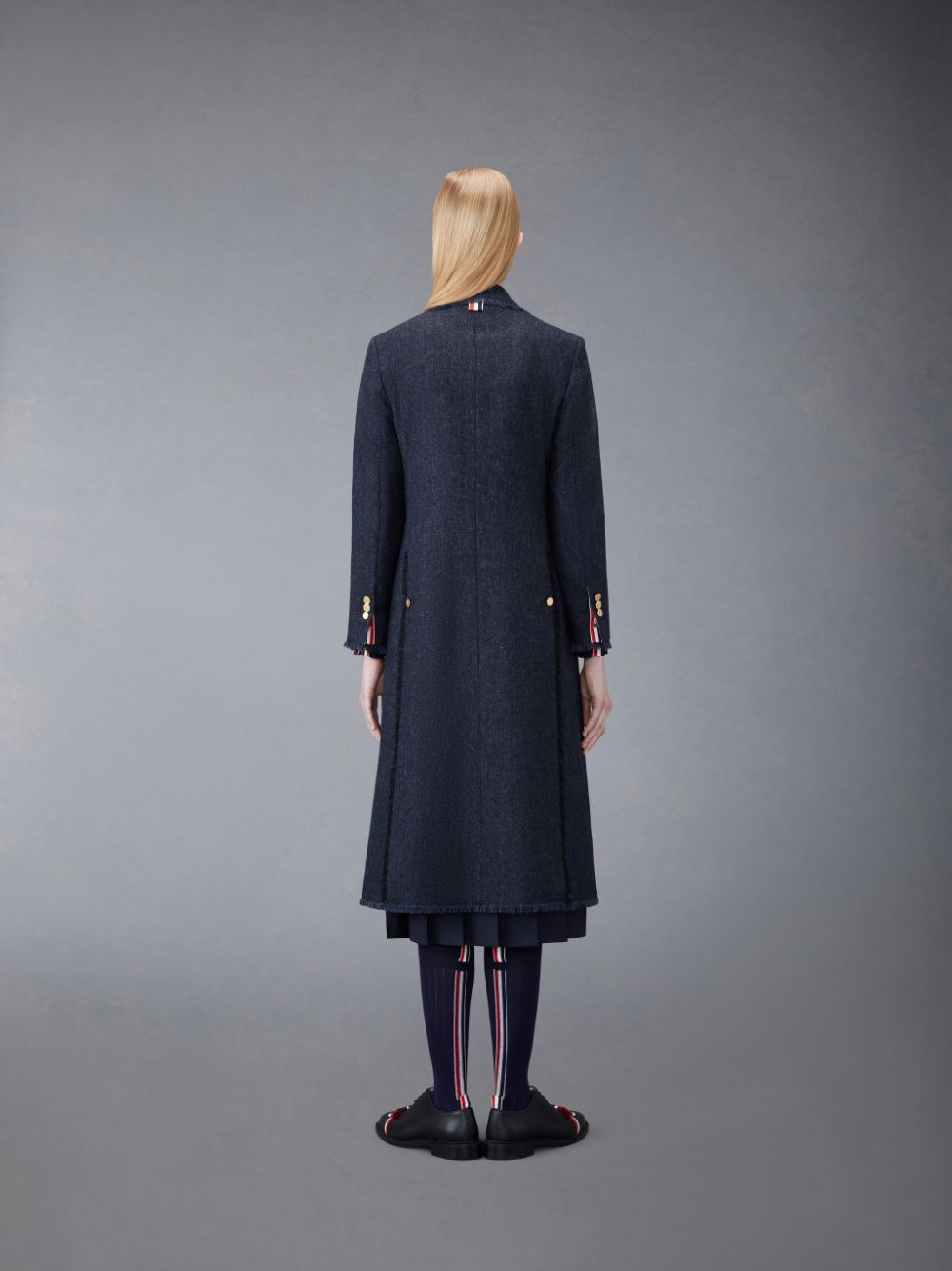 Thom Browne Donegal Tweed Wide Lapel Women Coats Blue | ZIZ37O80867