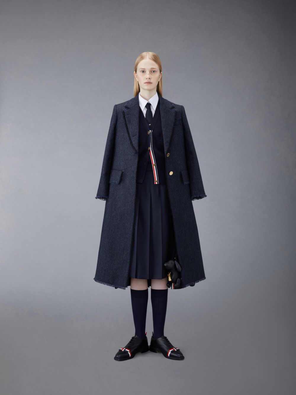 Thom Browne Donegal Tweed Wide Lapel Women Coats Blue | ZIZ37O80867