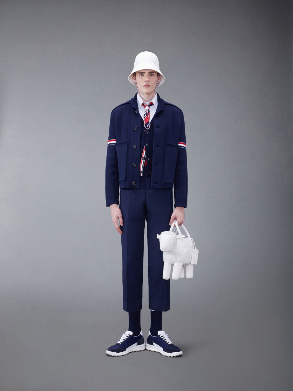 Thom Browne Double Face Cotton Cashmere Shawl Collar Men Jackets Blue | UVV89D53678