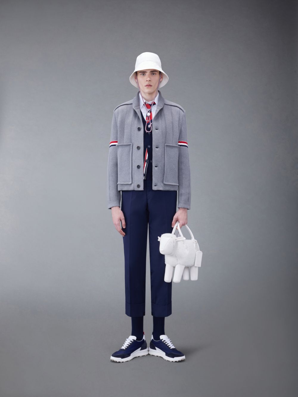 Thom Browne Double Face Cotton Cashmere Shawl Collar Men Jackets Grey | GFZ23C03819