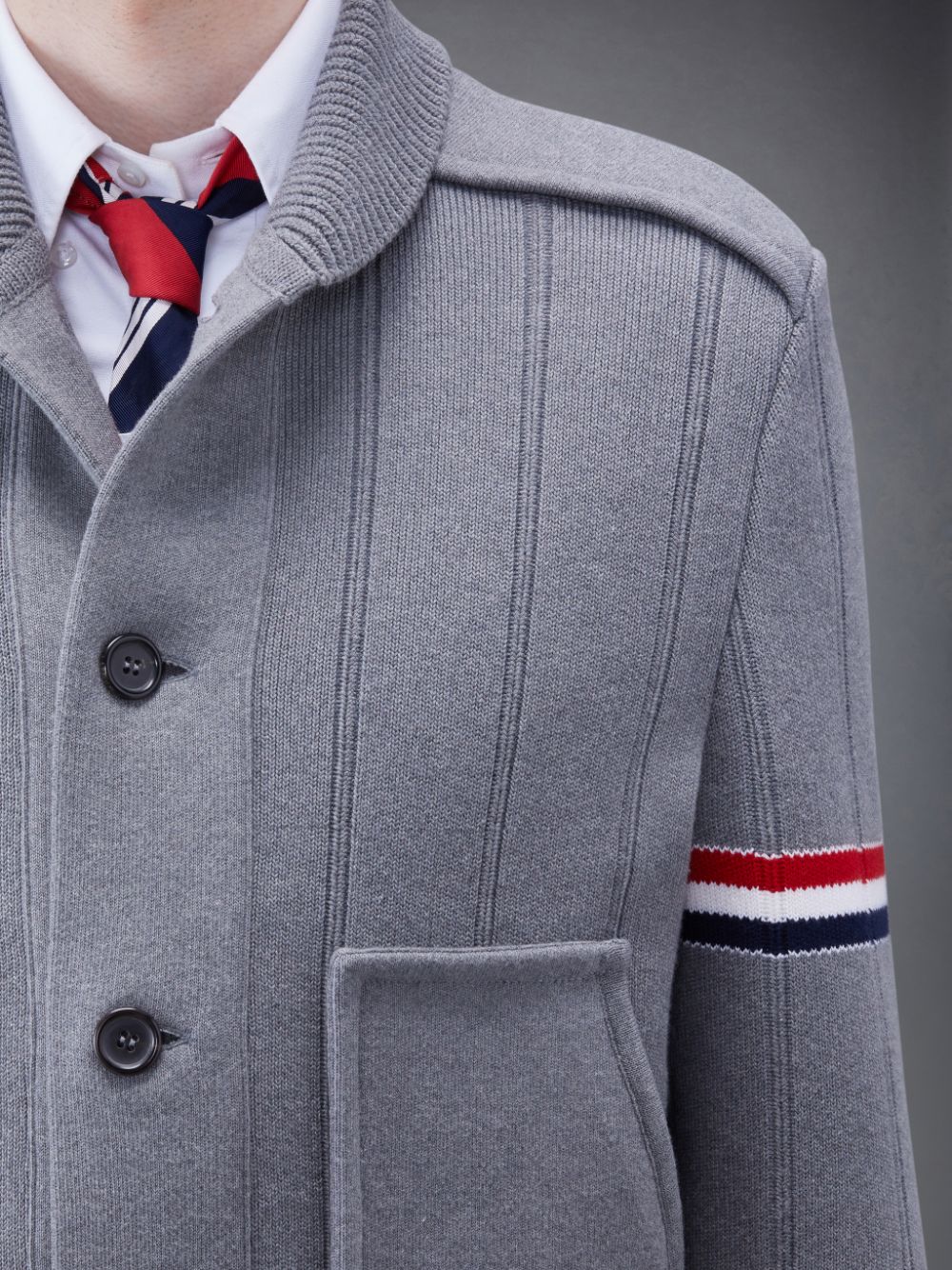 Thom Browne Double Face Cotton Cashmere Shawl Collar Men Jackets Grey | GFZ23C03819