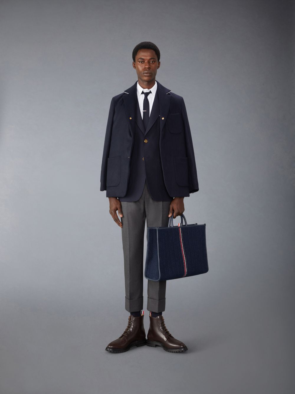 Thom Browne Down Filled Cashmere Elongated Sack Men Coats Blue | COS12M90707