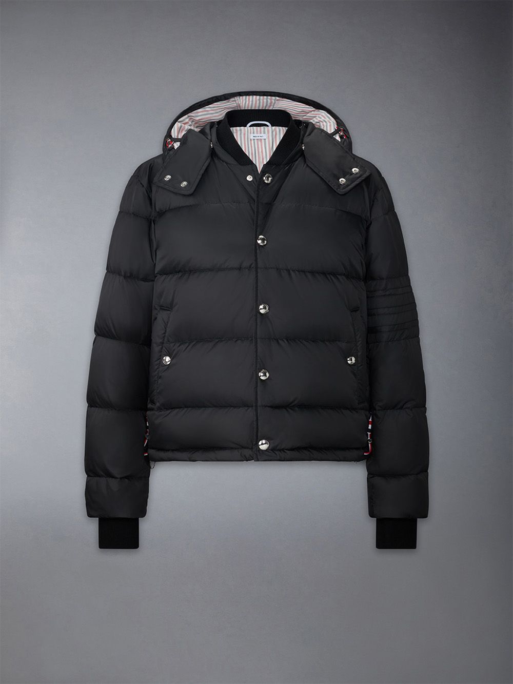 Thom Browne Downfilled 4-bar Hooded Bomber Men Jackets Black | KPU93J16174