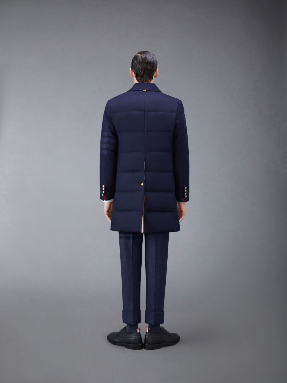 Thom Browne Downfilled Flannel 4-Bar Bal Collar Men Coats Blue | XZI20D01367