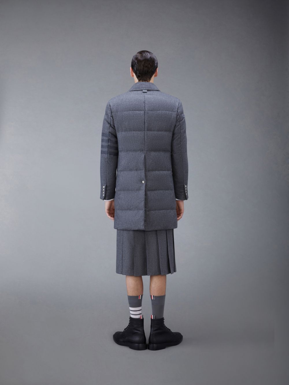 Thom Browne Downfilled Flannel 4-Bar Bal Collar Men Coats Grey | PVH39U64200