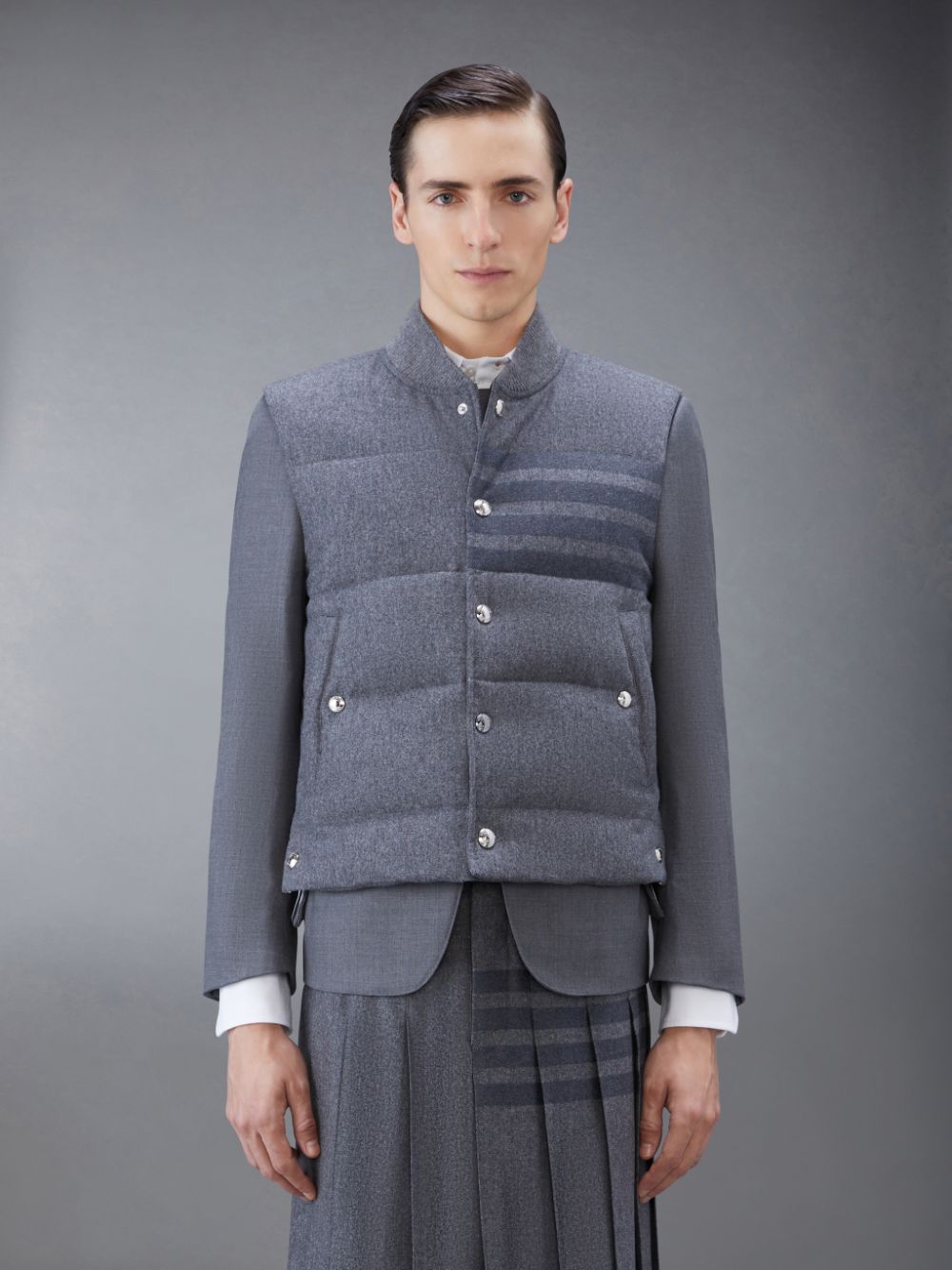 Thom Browne Downfilled Flannel 4-Bar Men Jackets Grey | KOC10B52299