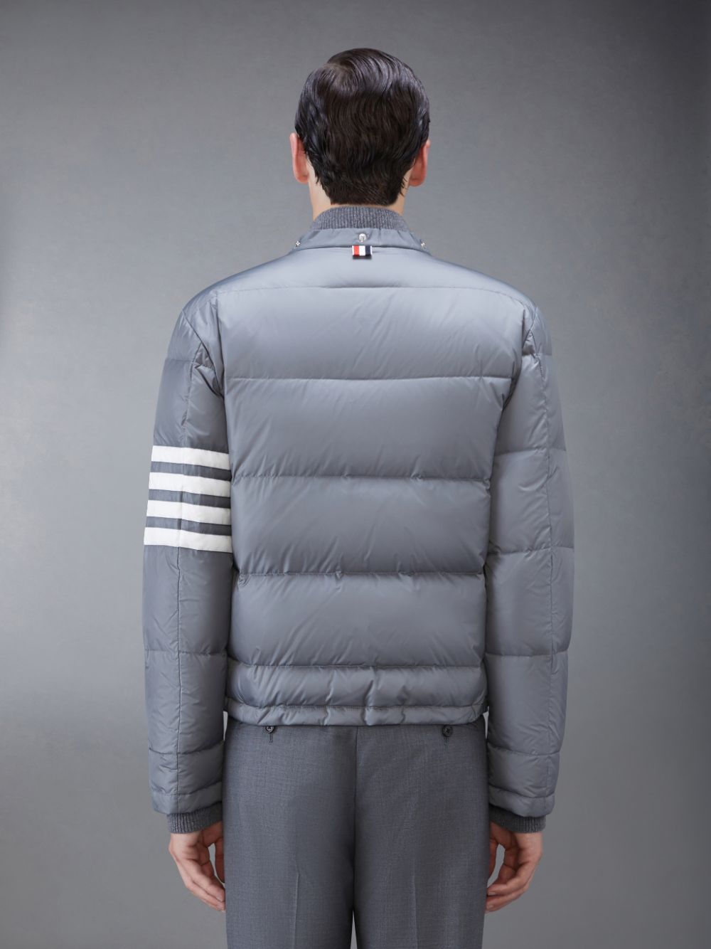 Thom Browne Downfilled Nylon 4-Bar Bomber Men Jackets Grey | CZG01X45512