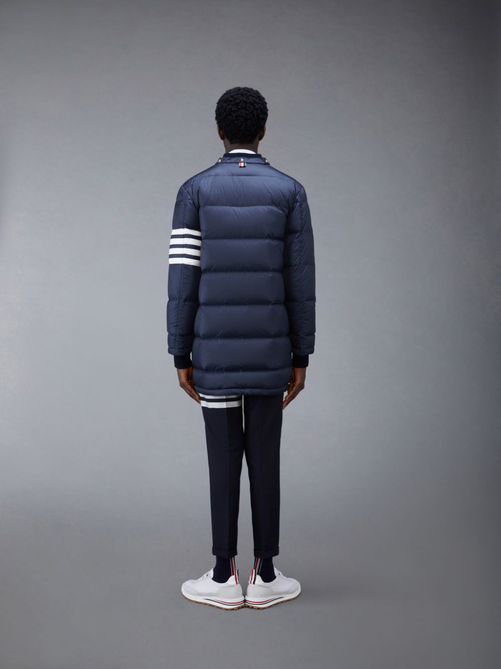 Thom Browne Downfilled Nylon 4-Bar Hooded Men Coats Blue | EAY38X56639