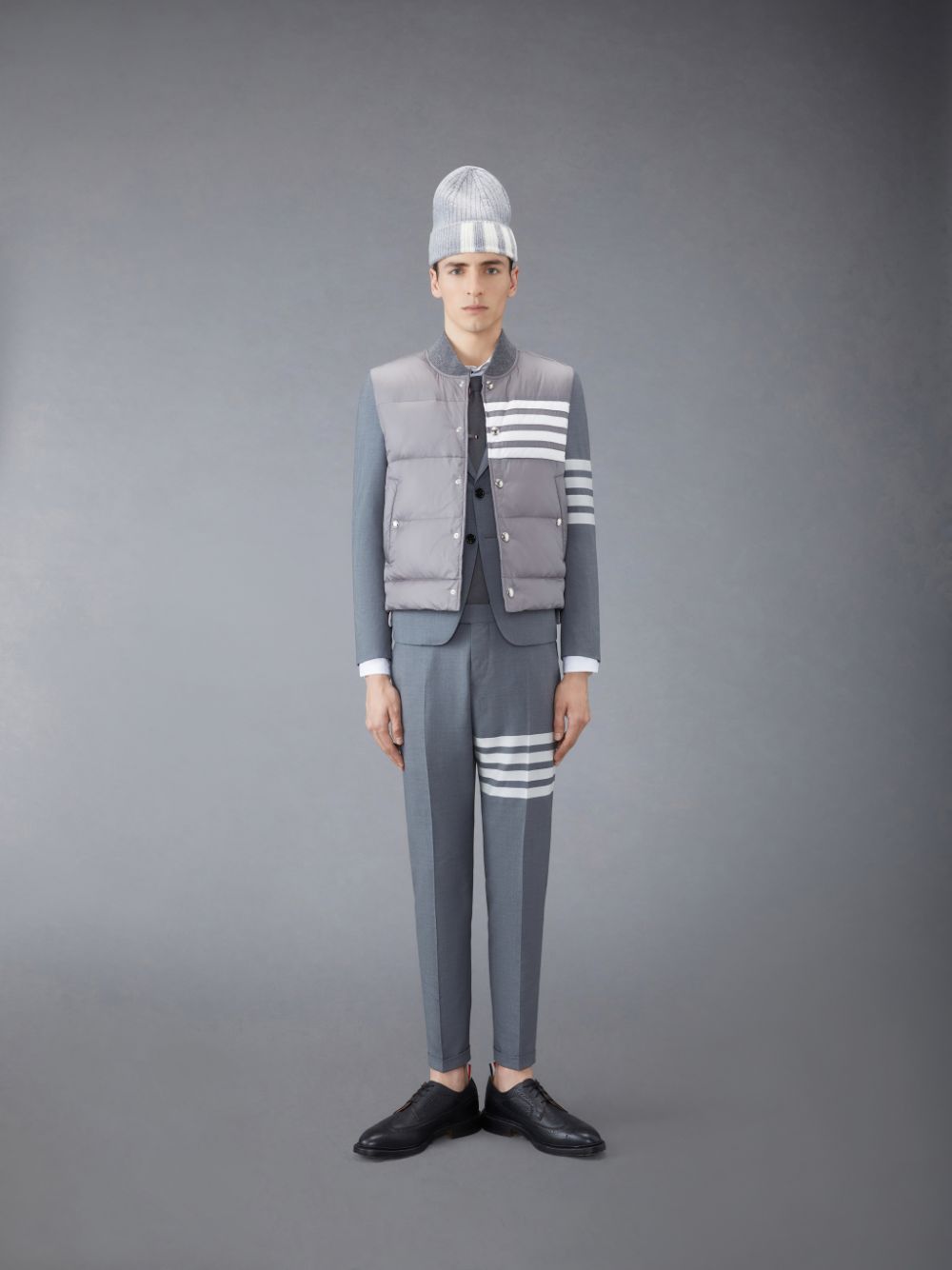 Thom Browne Downfilled Nylon 4-Bar Men Vest Grey | QRI08U92896