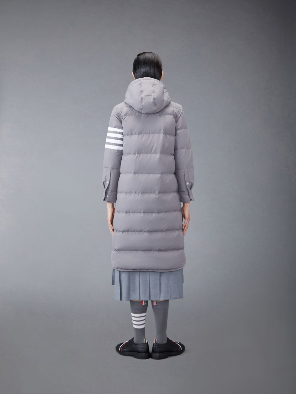 Thom Browne Downfilled Ripstop 4-Bar Hooded Shirtdress Women Coats Grey | PEL06U02767