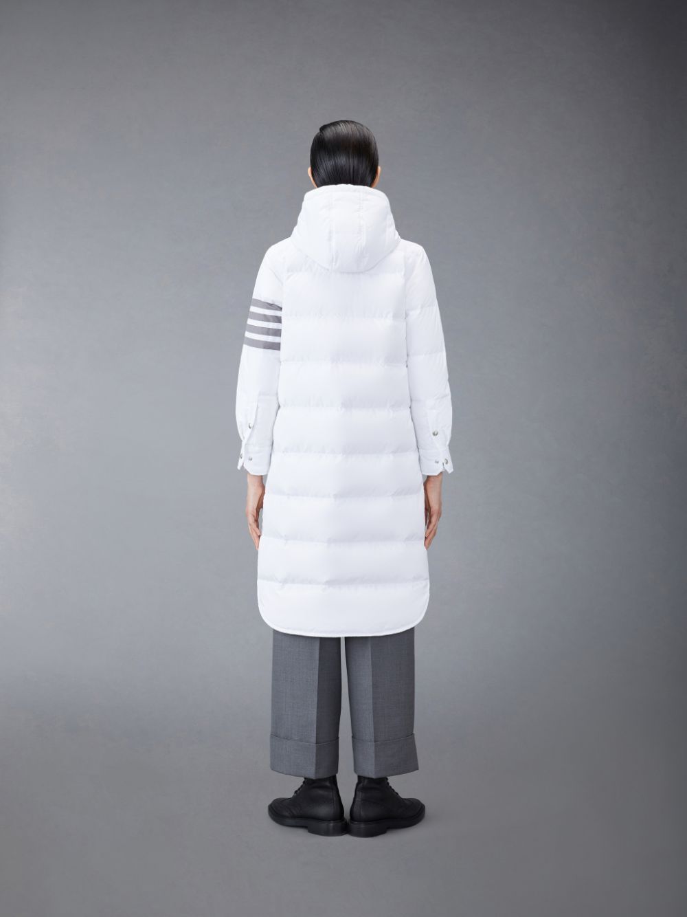 Thom Browne Downfilled Ripstop 4-Bar Hooded Shirtdress Women Coats White | EGU59B83084